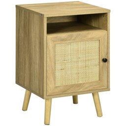 Rackhams Nightstand, Rattan Bedside Table w/ Cabinet, Shelf, Natural - Natural wood finish - thumbnail 2
