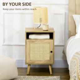 Rackhams Nightstand, Rattan Bedside Table w/ Cabinet, Shelf, Natural - Natural wood finish - thumbnail 3