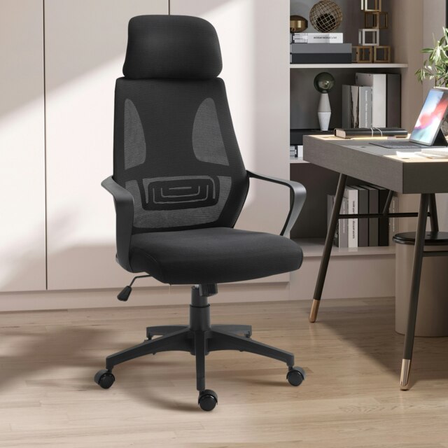 Rackhams Mesh Back Office Chair w/ Adjustable Height Padded Headrest Grey - Black - image 1