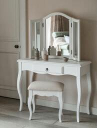 Rackhams Romance Dressing Table with Drawer. French Style Vanity Unit - Antique White, Grey tone - thumbnail 6