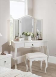 Rackhams Romance Dressing Table with Drawer. French Style Vanity Unit - Antique White, Grey tone - thumbnail 3