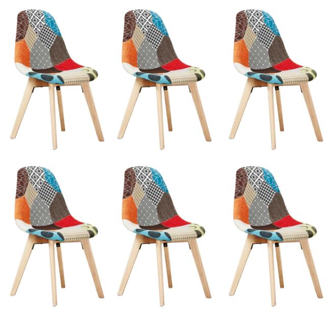 Rackhams Set of 6 Patchwork Multi Colors Fabric Dining Chairs with Wooden Legs, Mid-Century Modern Accent Chair - Fabric - Multicolor - Modern - image 1