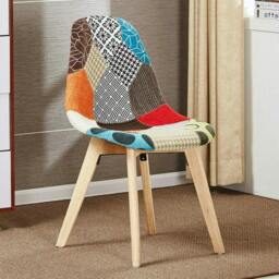 Rackhams Set of 6 Patchwork Multi Colors Fabric Dining Chairs with Wooden Legs, Mid-Century Modern Accent Chair - Fabric - Multicolor - Modern - thumbnail 2