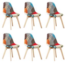 Rackhams Set of 6 Patchwork Multi Colors Fabric Dining Chairs with Wooden Legs, Mid-Century Modern Accent Chair - Fabric - Multicolor - Modern - thumbnail 1