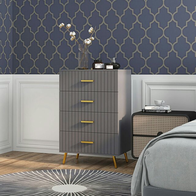 Rackhams Bedroom Chest of Drawers, 3-Drawer Dresser with Aluminium Legs - Dark Grey - 4 - image 1