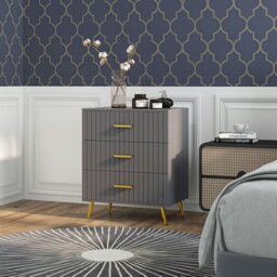 Rackhams Bedroom Chest of Drawers, 3-Drawer Dresser with Aluminium Legs - Dark Grey - 4 - thumbnail 2
