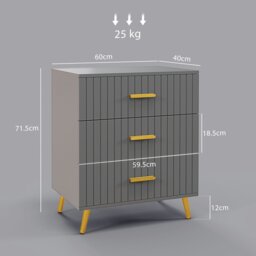Rackhams Bedroom Chest of Drawers, 3-Drawer Dresser with Aluminium Legs - Dark Grey - 4 - thumbnail 4