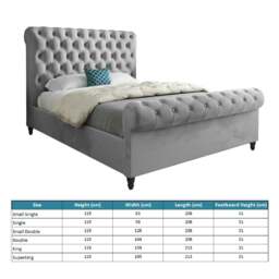 Rackhams Sienna Sleigh Upholstered Soft Velvet Bed Frame - Grey - Pink - Double - thumbnail 5