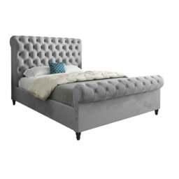 Rackhams Sienna Sleigh Upholstered Soft Velvet Bed Frame - Grey - Pink - Double - thumbnail 6