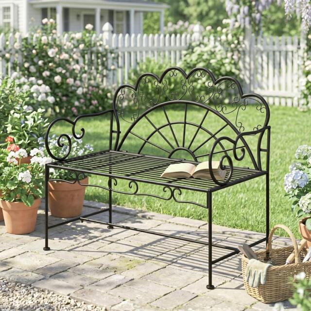 Rackhams Garden Bench, Metal Outdoor Patio Garden Loveseat, Black - image 1
