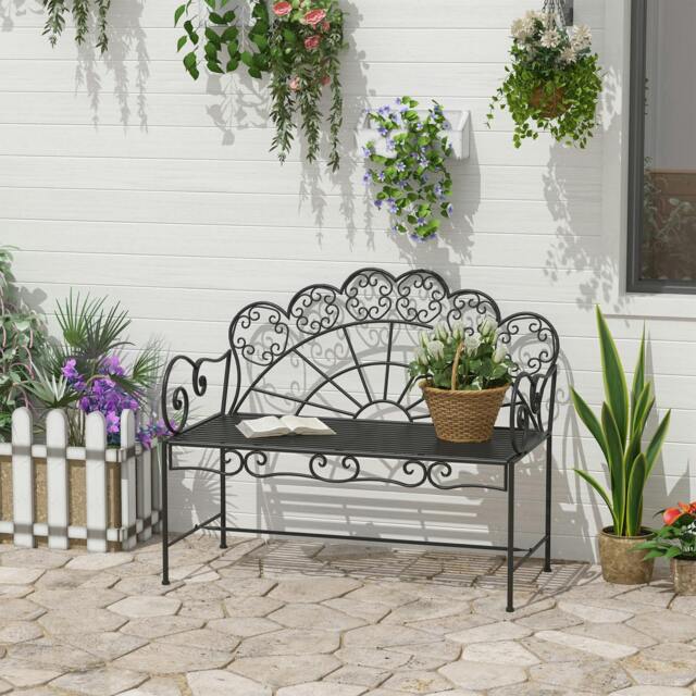 Rackhams Garden Bench, Metal Outdoor Patio Garden Loveseat, Black - image 1