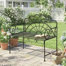 Rackhams Garden Bench, Metal Outdoor Patio Garden Loveseat, Black