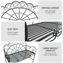 Rackhams Garden Bench, Metal Outdoor Patio Garden Loveseat, Black - thumbnail 5
