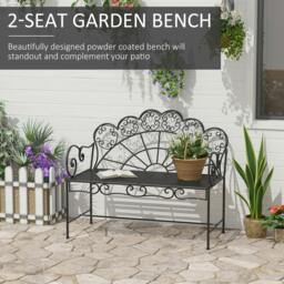 Rackhams Garden Bench, Metal Outdoor Patio Garden Loveseat, Black - thumbnail 4