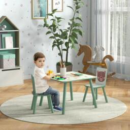 Rackhams ZONEKIZ Kids and Table Chairs, Children Desk with Two Chairs, Toddler Furniture Set, for Ages 3-6 Years - Green - thumbnail 2