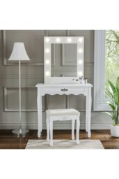Rackhams Vanity Dressing Table with LED Lights Mirror White - White - thumbnail 2
