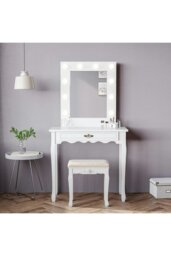 Rackhams Vanity Dressing Table with LED Lights Mirror White - White - thumbnail 3
