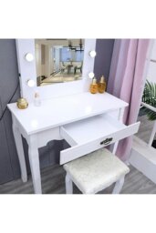 Rackhams Vanity Dressing Table with LED Lights Mirror White - White - thumbnail 4
