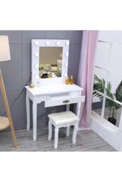 Rackhams Vanity Dressing Table with LED Lights Mirror White - White - thumbnail 1
