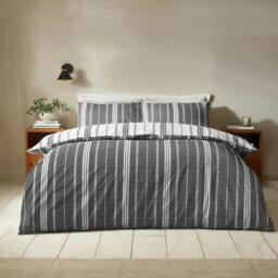 Rackhams Harbour Stripe Reversible Duvet Cover Set Black - Single - Black - thumbnail 2