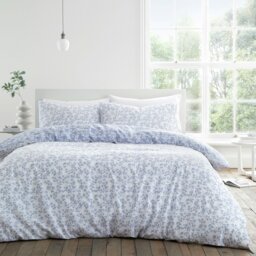 Rackhams Shadow Leaves 200 Thread Count Cotton Reversible Duvet Cover Set - King - French Blue - thumbnail 2