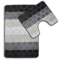 Rackhams Hex Stripe Bathmat Set Anti Slip - White - thumbnail 2