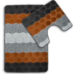 Rackhams Hex Stripe Bathmat Set Anti Slip - White - thumbnail 5