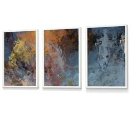 Rackhams Set of 3 Abstract Blue and Orange Framed Wall Art Prints - 30x42cm (A3) - Light Oak - thumbnail 5
