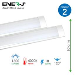 Rackhams Pack of 2 LED Prismatic Batten Fitting Lights, 18W, 60cms, 4000K Daylight for Ceiling of Home & Office, Workshop & Garage Lighting - thumbnail 2