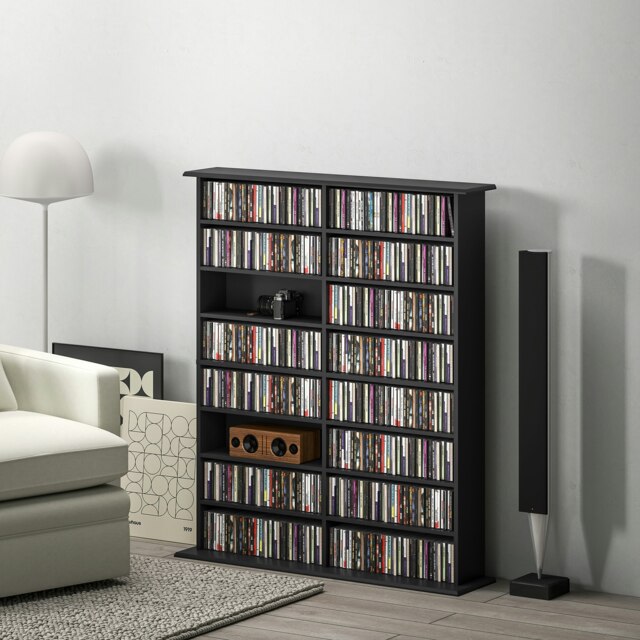 Rackhams CD Storage Unit DVD Tower Blu-ray Storage Shelf for Office, Black - Black - 106.5W x 24D x 126.3H cm - 1 - image 1