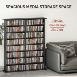 Rackhams CD Storage Unit DVD Tower Blu-ray Storage Shelf for Office, Black - Black - 106.5W x 24D x 126.3H cm - 1 - thumbnail 4