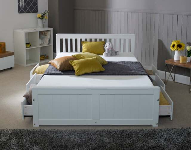 Rackhams Mission Waxed Pine Storage Bed with 6 Drawers Small Double - Double - 4FT - White - image 1