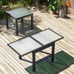 Rackhams Extending Garden Table, Outdoor Dining Table with Aluminium Frame and Tempered Glass Tabletop, 80/160 x 80 x 75 cm, Black and Clear - thumbnail 3