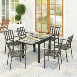 Rackhams Extending Garden Table, Outdoor Dining Table with Aluminium Frame and Tempered Glass Tabletop, 80/160 x 80 x 75 cm, Black and Clear - thumbnail 2
