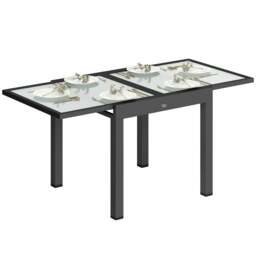 Rackhams Extending Garden Table, Outdoor Dining Table with Aluminium Frame and Tempered Glass Tabletop, 80/160 x 80 x 75 cm, Black and Clear - thumbnail 1