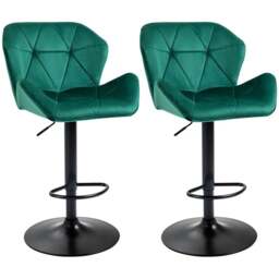 Rackhams Set of 2 Green Velvet Bar Stools Adjustable Swivel Breakfast Chairs with Footrest & Metal Base - thumbnail 1