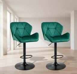 Rackhams Set of 2 Green Velvet Bar Stools Adjustable Swivel Breakfast Chairs with Footrest & Metal Base - thumbnail 4