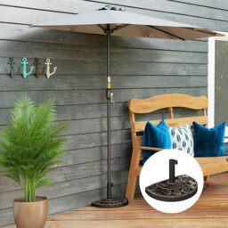 Rackhams 9kg Resin Parasol Base, Half Round Umbrella Stand with Floral Design for Garden, Outdoor, Suitable Umbrella Rod: Φ3.8cm, Φ4.8cm, Bronze Tone - Bronze Tone - Resin - 50L x 31W x 32H（cm） - thumbnail 1