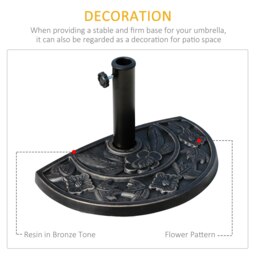 Rackhams 9kg Resin Parasol Base, Half Round Umbrella Stand with Floral Design for Garden, Outdoor, Suitable Umbrella Rod: Φ3.8cm, Φ4.8cm, Bronze Tone - Bronze Tone - Resin - 50L x 31W x 32H（cm） - thumbnail 4