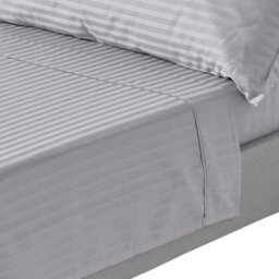 Rackhams Silky 330 TC Egyptian Cotton Satin Stripe Flat Sheet - Grey - Super King - thumbnail 1