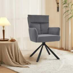 Rackhams Modern Swivel Chair with Upholstered and Black Legs - Green - thumbnail 2
