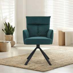 Rackhams Modern Swivel Chair with Upholstered and Black Legs - Green - thumbnail 1