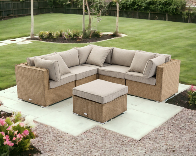 Rattan Garden Piece Corner Sofa Set in Willow Florida Rattan