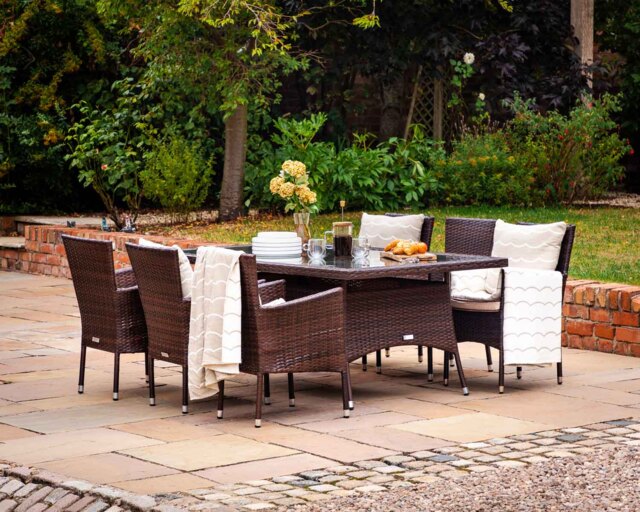 Seat Rattan Garden Dining Set With Rectangular Dining Table in