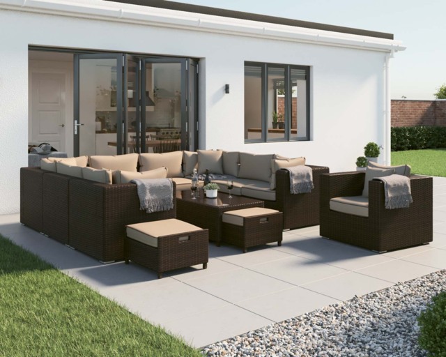 Rattan Garden Corner Sofa Set in Brown - Geneva - Rattan Direct