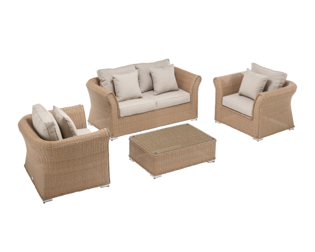 2 Seater Rattan Garden Sofa & Armchair Set in Willow - Lisbon - Rattan Direct