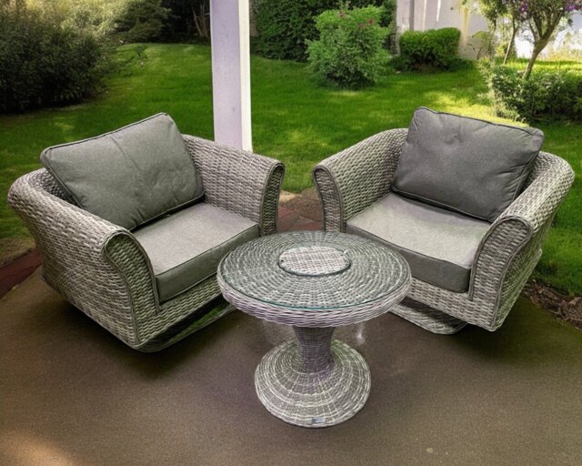 Rattan Garden Set with Swivel Chairs Bistro Ice Bucket Table