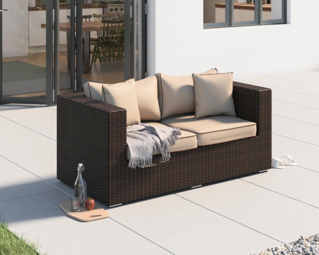 2 Seater Rattan Garden Sofa in Brown - Ascot - Rattan Direct