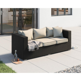 Ascot 3 Seater Rattan Garden Sofa in Black & White - Rattan Direct
