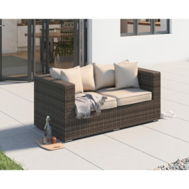 Ascot 2 Seater Rattan Garden Sofa in Truffle Brown & Champagne - Rattan Direct